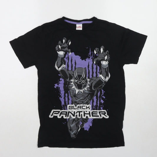 Marvel Boys Black Cotton Basic T-Shirt Size 12-13 Years Round Neck Pullover - Black Panther