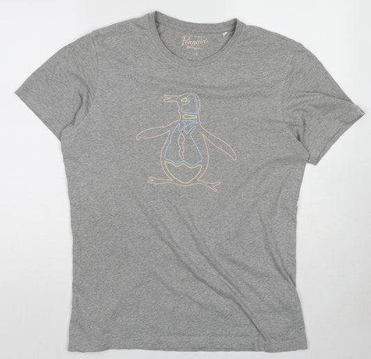 Original Penguin Mens Grey Cotton T-Shirt Size L Round Neck