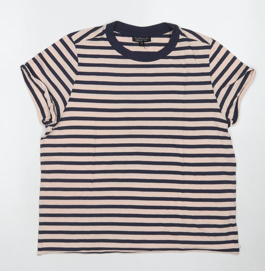 Topshop Womens Multicoloured Striped Cotton Basic T-Shirt Size 12 Round Neck