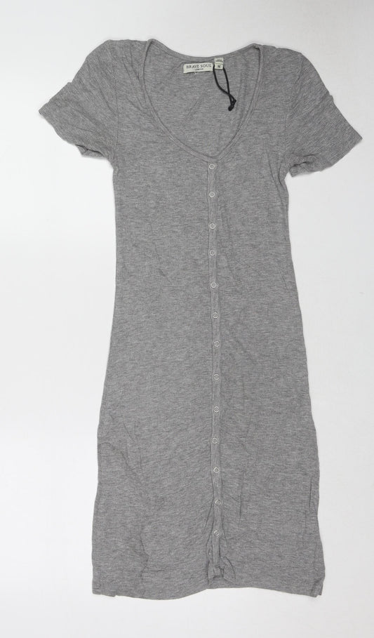 Brave Soul Womens Grey Viscose T-Shirt Dress Size M V-Neck Pullover