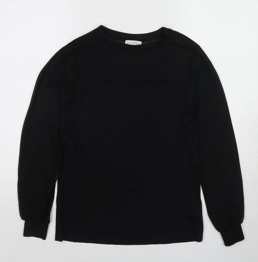 Warehouse Womens Black Polyester Basic T-Shirt Size 8 Round Neck