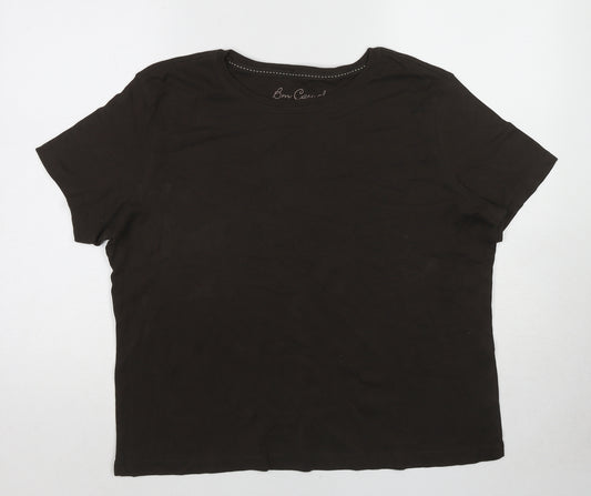 Bonmarché Womens Brown Cotton Basic T-Shirt Size L Round Neck