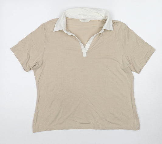 Marks and Spencer Womens Beige Viscose Basic T-Shirt Size 18 Collared
