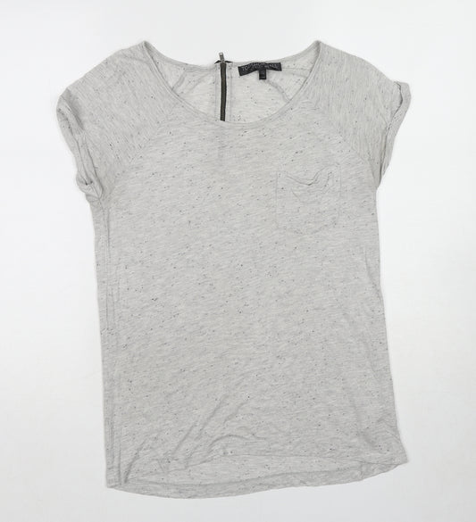 Topshop Womens Grey Geometric Cotton Basic T-Shirt Size 8 Round Neck