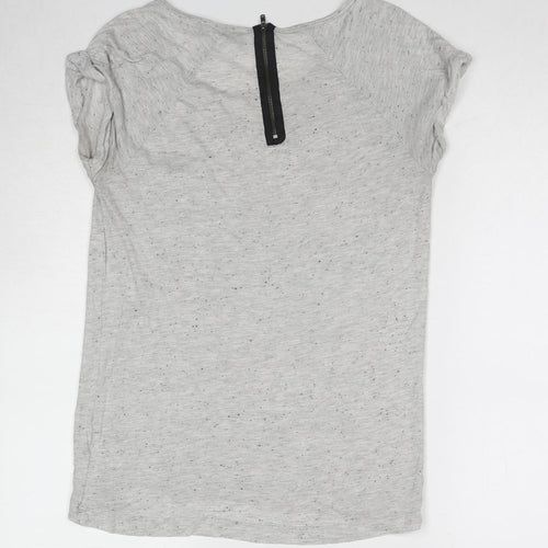 Topshop Womens Grey Geometric Cotton Basic T-Shirt Size 8 Round Neck