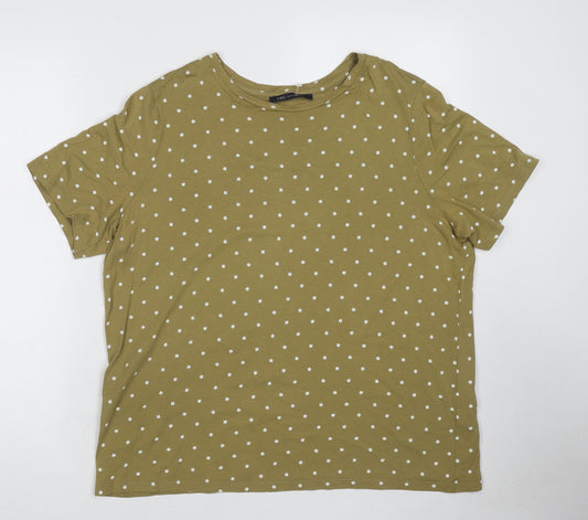 Marks and Spencer Womens Green Floral Cotton Basic T-Shirt Size 16 Round Neck
