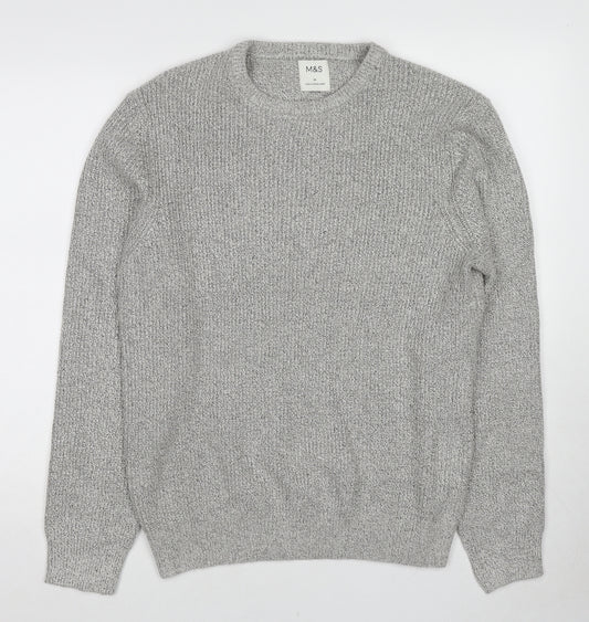 Marks and Spencer Mens Grey Round Neck Polyamide Pullover Jumper Size M Long Sleeve