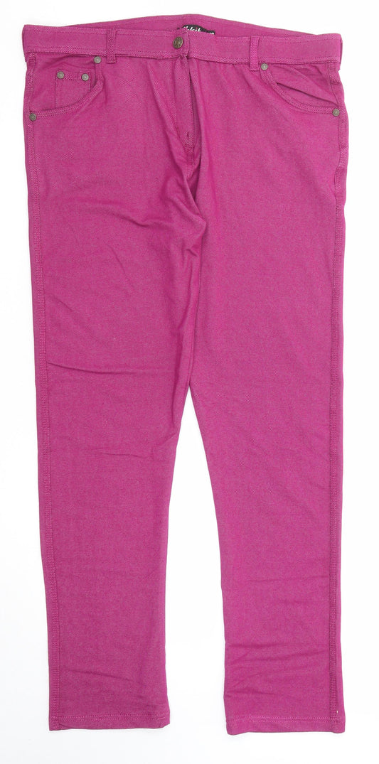Malaika Womens Pink Geometric Cotton Skinny Jeans Size 18 Regular Zip