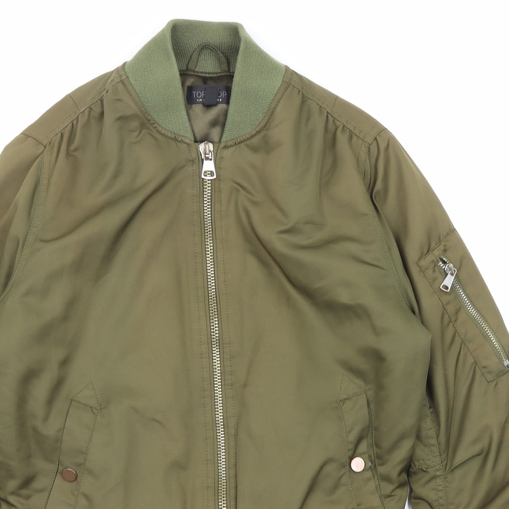 Topshop Womens Green Bomber Jacket Jacket Size 8 Zip