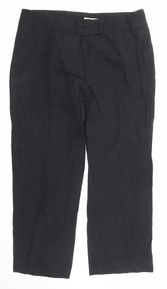 Wills Classic Womens Black Linen Trousers Size 32 in L31 in Regular Zip