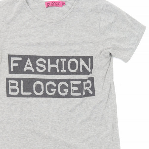 Boohoo Womens Grey Viscose Basic T-Shirt Size 12 Round Neck - Fashion Blogger