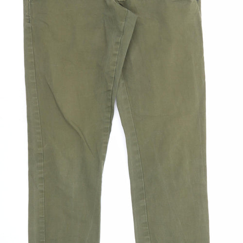 Denim & Co. Mens Green Cotton Chino Trousers Size 30 in L32 in Regular Zip
