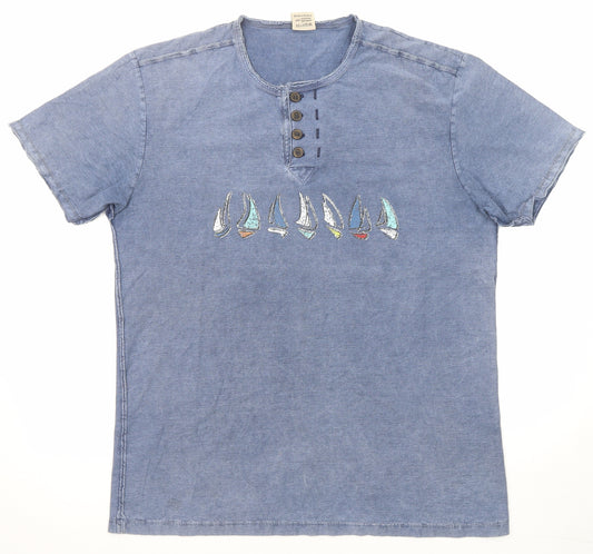 Modous Mens Blue Cotton T-Shirt Size XL Round Neck - Sailing print