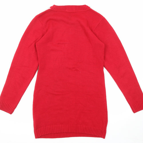 Pura Moda Womens Red Round Neck Acrylic Tunic Jumper Size S - Size S-M Mrs Claus Christmas