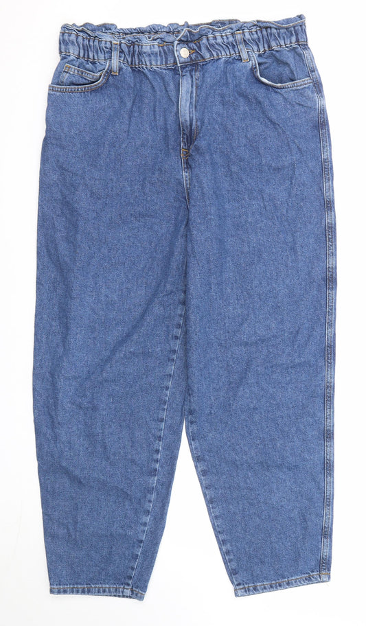 F&F Womens Blue Cotton Boyfriend Jeans Size 16 Regular Zip