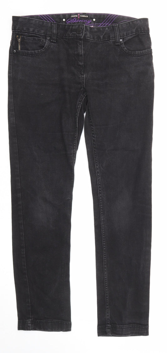Jasper Conran Womens Black Cotton Straight Jeans Size 14 Regular Zip