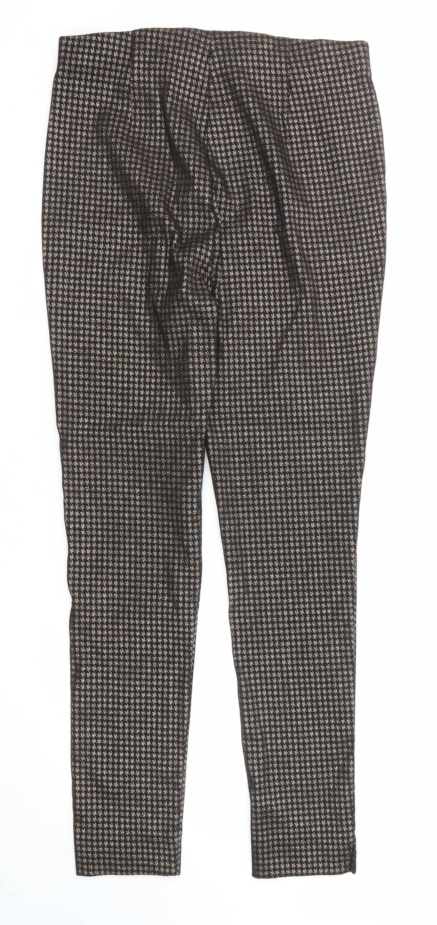 M&Co Womens Black Geometric Cotton Carrot Trousers Size 16 Regular - Houndstooth pattern