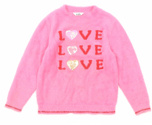 M&Co Girls Pink Round Neck Nylon Pullover Jumper Size 5-6 Years Pullover - Love