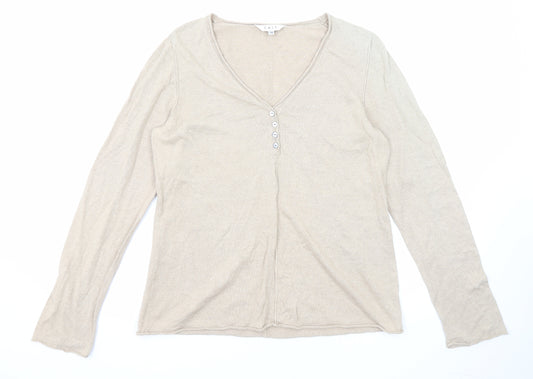 EAST Womens Beige V-Neck Linen Pullover Jumper Size 16
