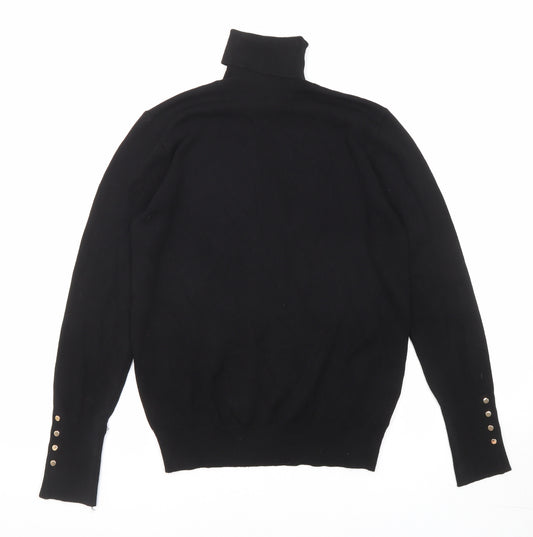 Zara Womens Black Roll Neck Viscose Pullover Jumper Size L