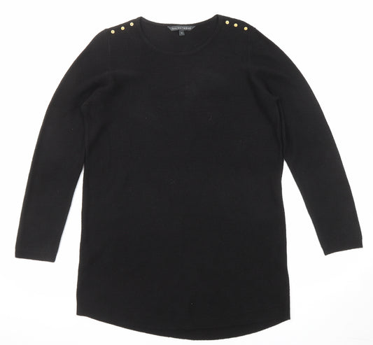 Bonmarché Womens Black Round Neck Acrylic Tunic Jumper Size 14