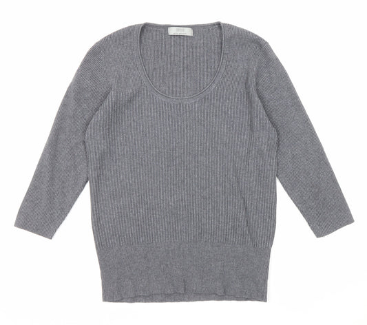 Marks and Spencer Womens Grey Scoop Neck Viscose Pullover Jumper Size 16
