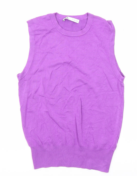 Zara Womens Purple Round Neck Viscose Vest Jumper Size L
