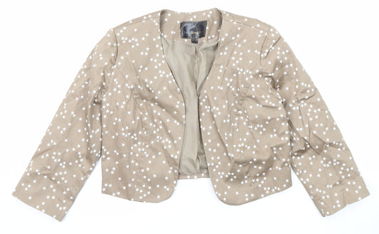bpc Womens Beige Geometric Jacket Blazer Size 10 - Star Print