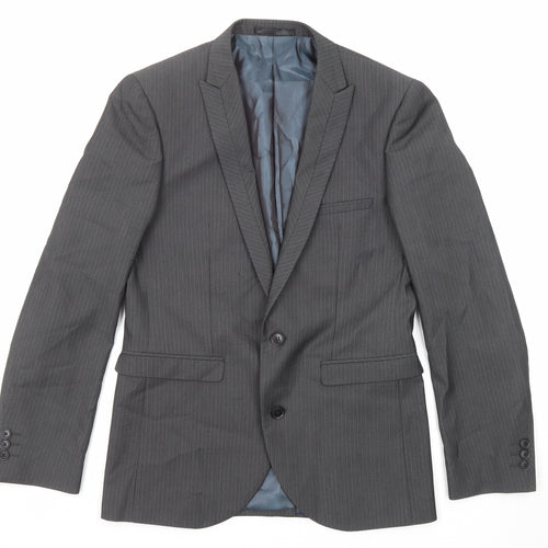 NEXT Mens Grey Striped Polyester Jacket Suit Jacket Size 38 Regular
