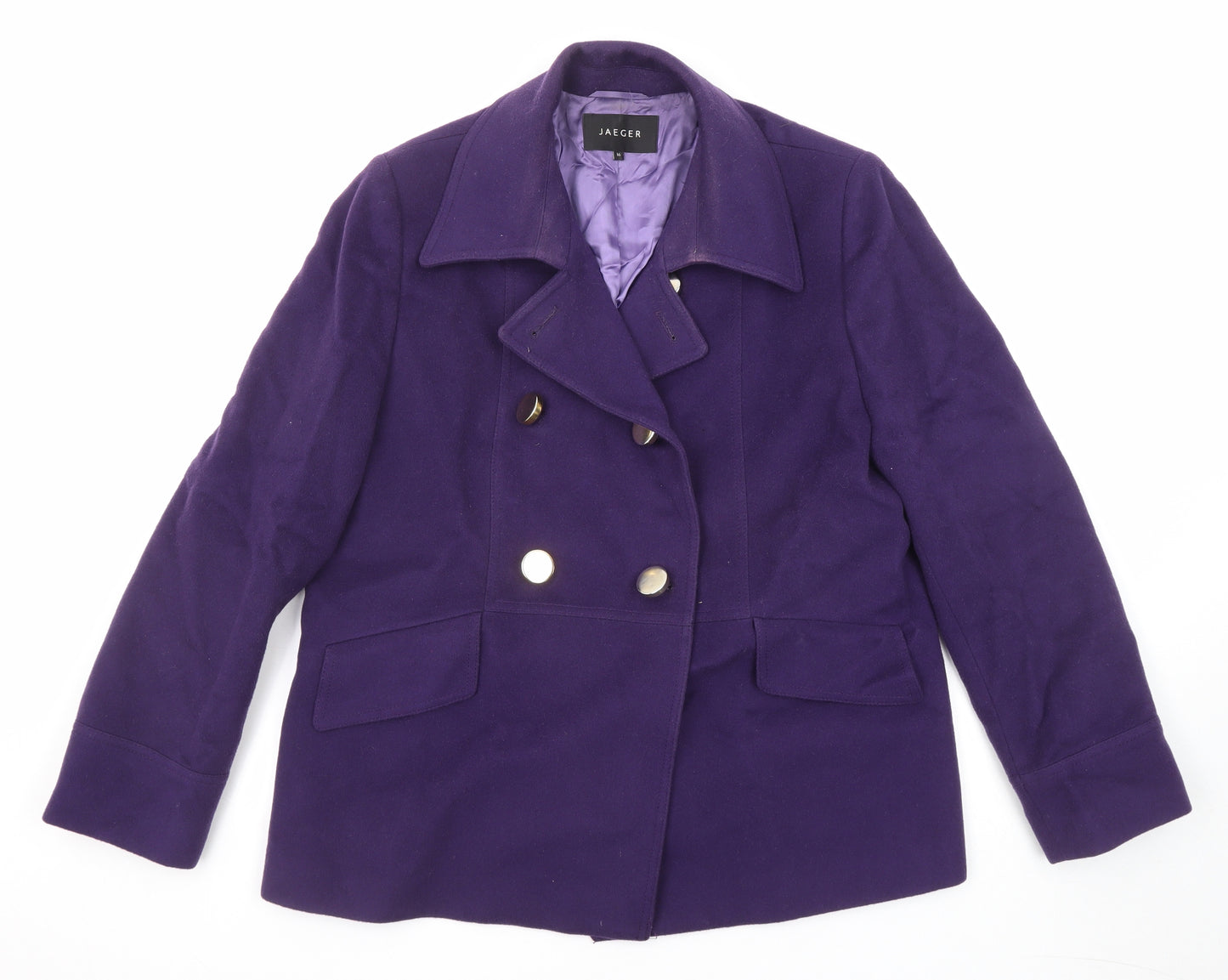 Jaeger Womens Purple Pea Coat Coat Size 16 Button