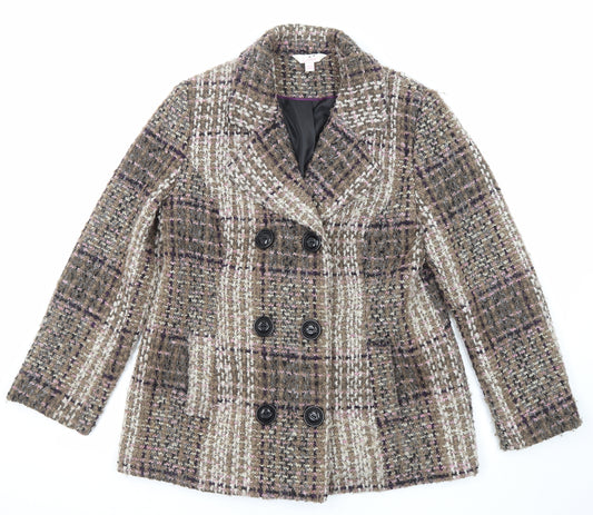 Julipa Womens Multicoloured Geometric Pea Coat Coat Size 14 Button