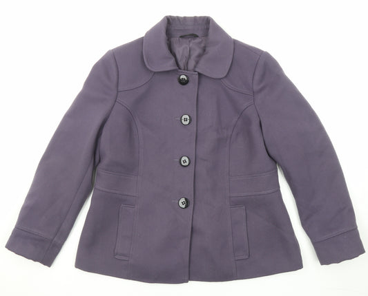 Marks and Spencer Womens Purple Pea Coat Coat Size 14 Button