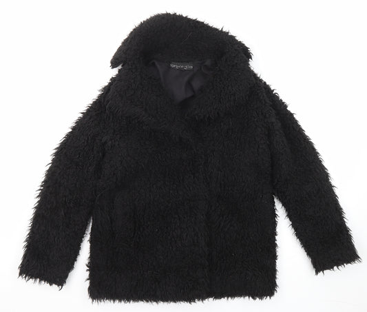 Topshop Womens Black Jacket Size 8 Snap - Teddy Bear Style