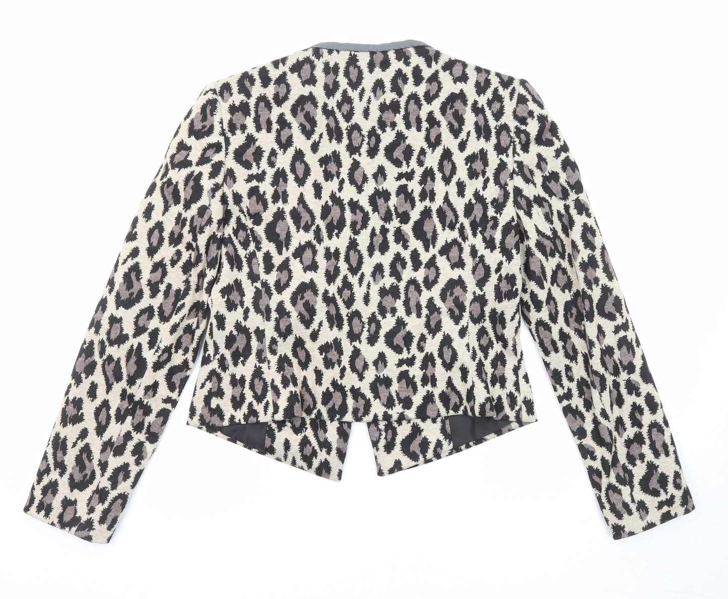 Marks and Spencer Womens Beige Animal Print Biker Jacket Size 8 Zip - Leopard Print