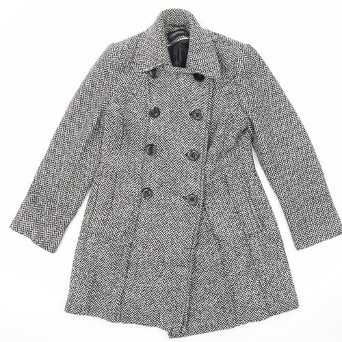 BHS Womens Black Geometric Pea Coat Coat Size 10 Button
