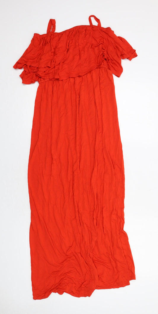Blooming Marvellous Womens Orange Viscose Tank Dress Size 12 Square Neck Pullover - Cold shoulder