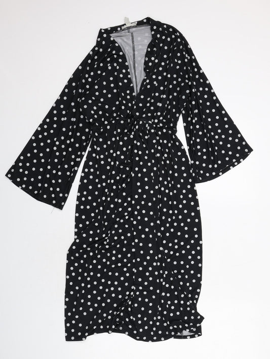 ASOS Womens Black Polka Dot Polyester A-Line Size 12 V-Neck Pullover