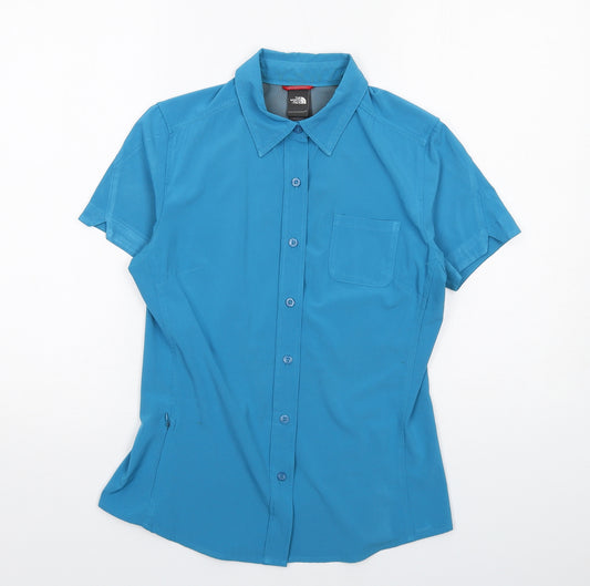The North Face Womens Blue Polyester Basic Button-Up Size S Collared