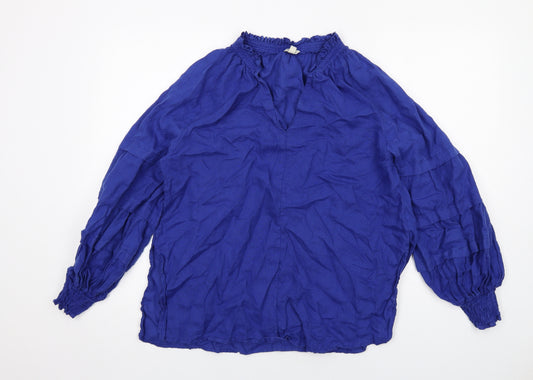 Jigsaw Womens Blue Linen Basic Blouse Size 14 V-Neck