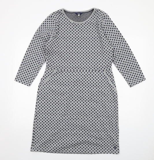 Joules Womens Grey Geometric Polyester Jumper Dress Size 12 Round Neck Pullover