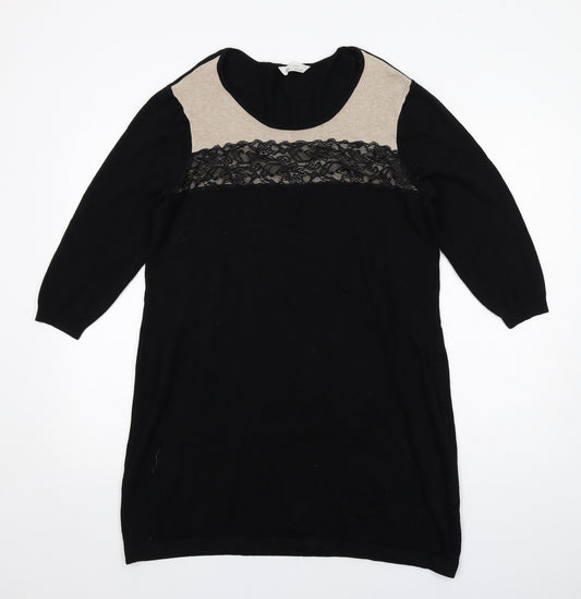 BHS Womens Black Colourblock Viscose Jumper Dress Size L Round Neck Pullover