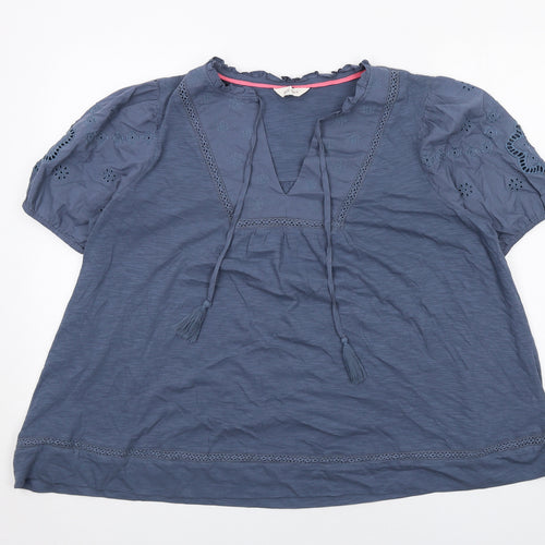 Per Una Womens Blue Cotton Basic Blouse Size 16 V-Neck - Broderie Anglaise