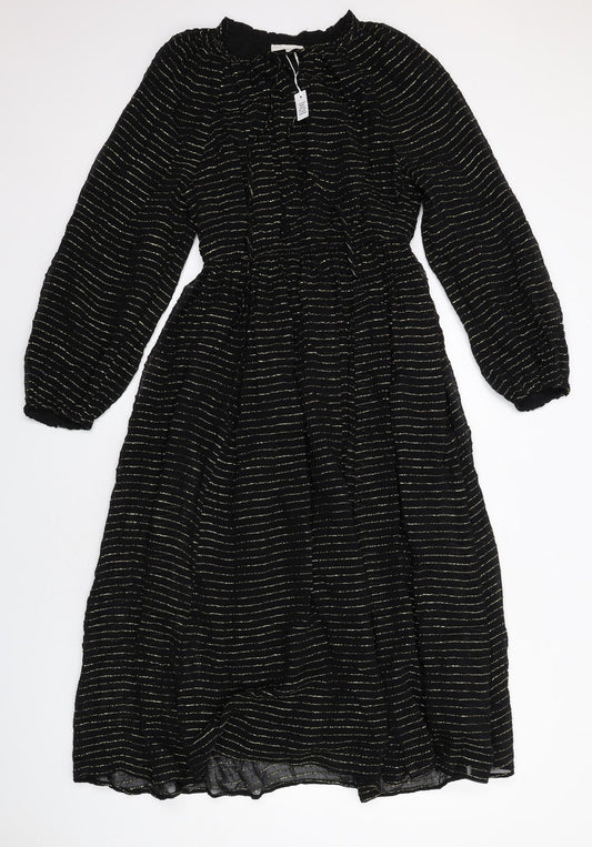 Per Una Womens Black Striped Viscose A-Line Size 8 Round Neck Pullover