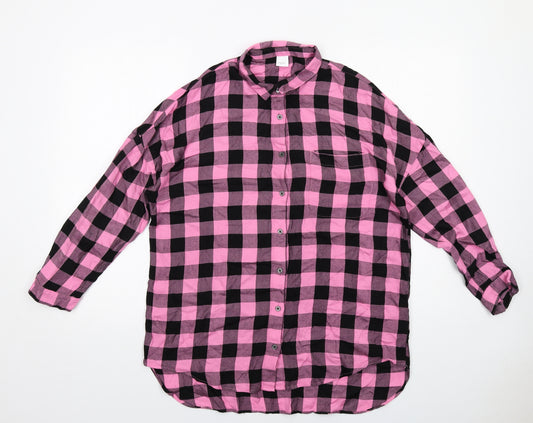NEXT Girls Pink Check Viscose Basic Button-Up Size 12 Years Collared Button
