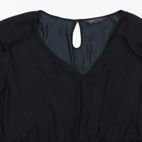 Marks and Spencer Womens Black Polyester Basic Blouse Size 24 V-Neck