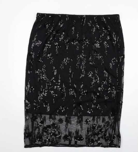 Marks and Spencer Womens Black Geometric Polyester A-Line Skirt Size 22