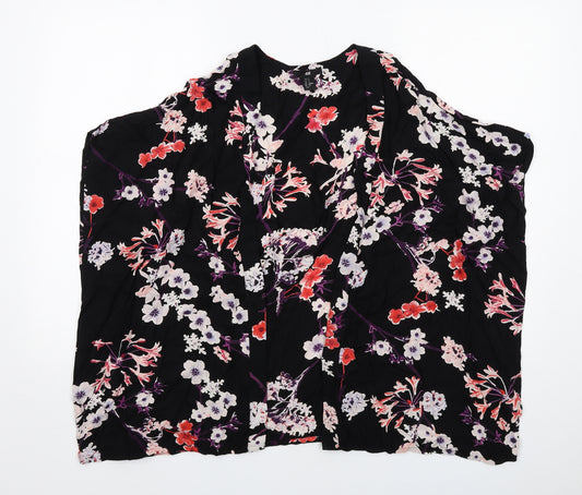 H&M Womens Black Floral Viscose Kimono Blouse Size XS V-Neck