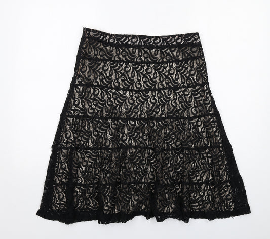 Marks and Spencer Womens Black Geometric Polyamide Swing Skirt Size 12 Zip