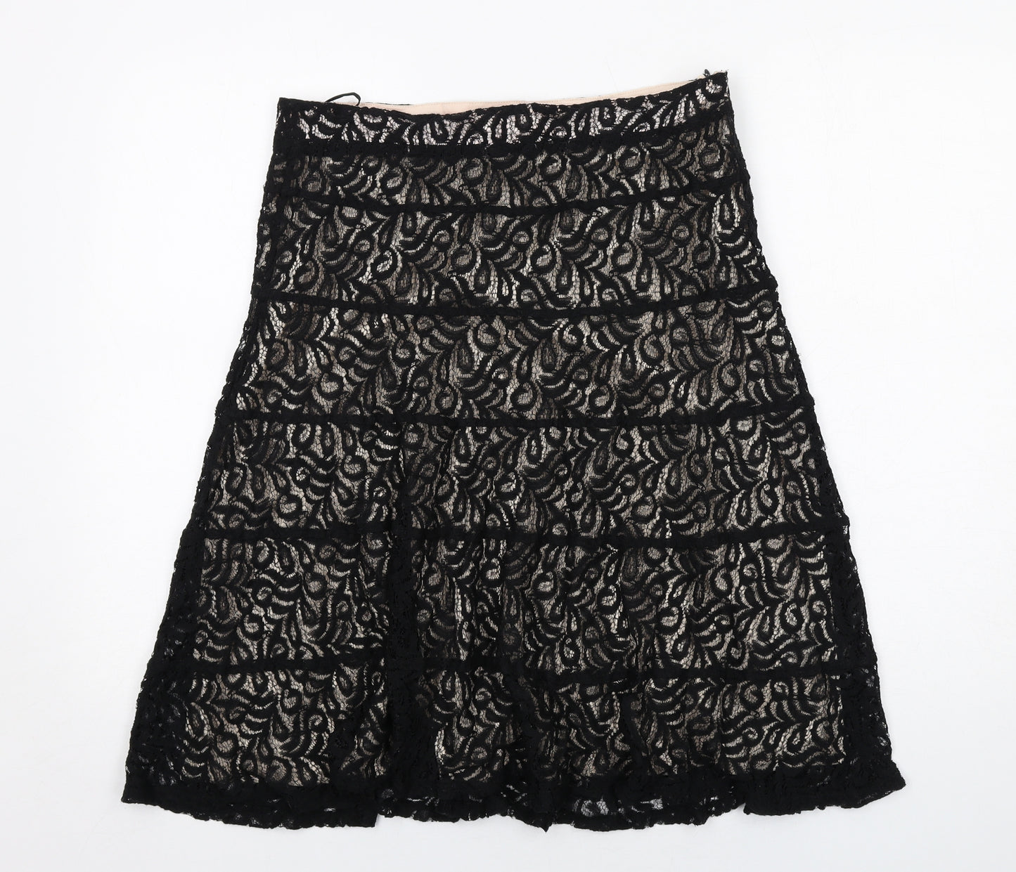 Marks and Spencer Womens Black Geometric Polyamide Swing Skirt Size 12 Zip