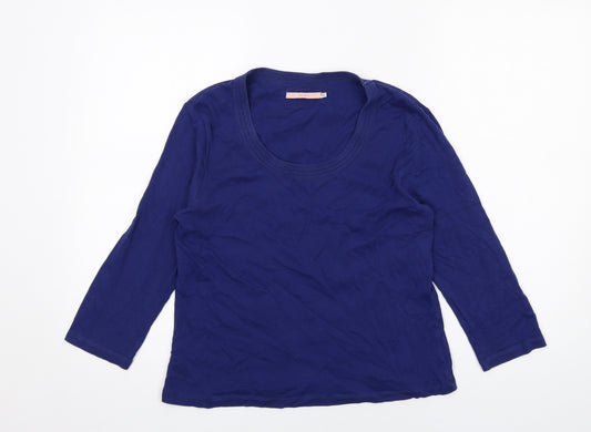 John Lewis Womens Blue Cotton Basic T-Shirt Size 14 Scoop Neck